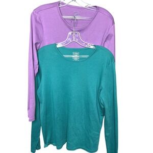 LL Bean Women L REG Purple & Teal Long Sleeve 100% Supima Cotton Shirts 2 Pack
